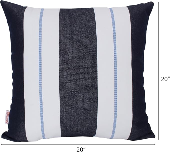 Outdoor/Indoor Sunbrella Throw Pillow Cover Only Square Set of 2 Pieces 20 inch x 20 inch Relate Harbor Stripe - Insert Not Included, Navy