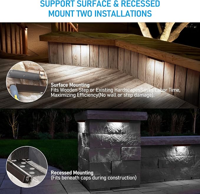 LEONLITE 4-Pack 12 Inch LED Hardscape Lighting, 3W/5W/7W, 5000K Daylight | Update Dimmable Retaining Wall Lights, Low Voltage Landscape Lighting, 12-24V AC/DC Paver Light, Outdoor Step Lights, ETL