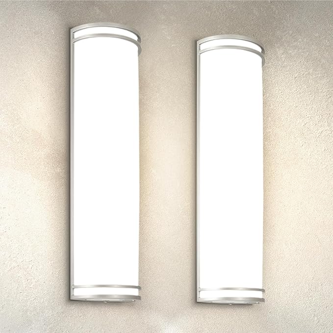 ASD 24 Inch LED Outdoor Sconce Lights - 25W 120-277V 3000K 4000K 5000K Nickel Exterior Lighting Fixtures, Dimmable Exterior Lights for House, Modern Patio Wall Light Fixture ETL 2 Pack