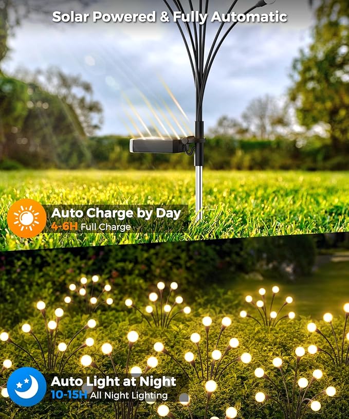 4 Pack Solar Garden Lights 32 LED, Solar Lights Outdoor Waterproof IP65, Decorative Garden Lights Solar Powered for Yard Patio Pathway Decor, Outside Fairy Firefly Lights Garden Gifts