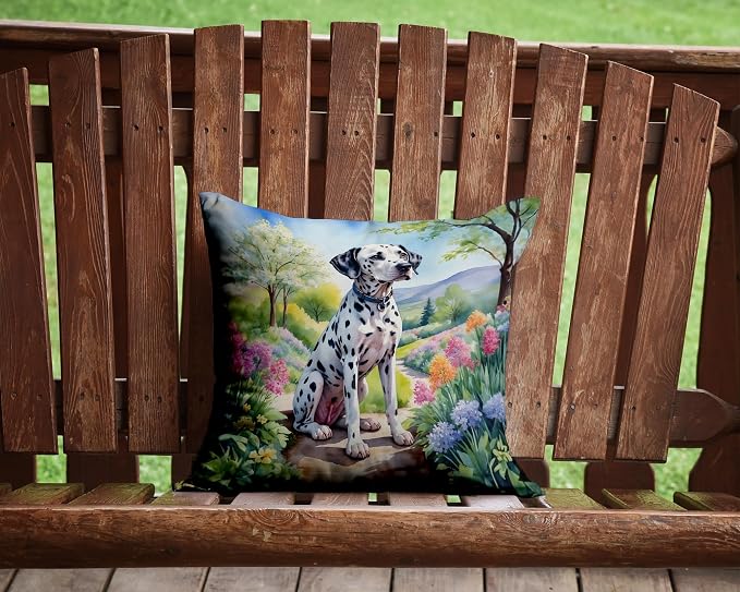 Caroline's Treasures Dalmatian Spring Path Throw Pillow Machine Washable, Indoor Outdoor Decorative Pillow for Couch, Bed or Patio, 14Hx14W