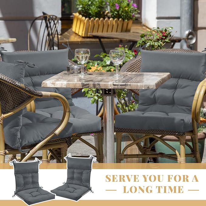 Sintuff 44 x 21 x 4 Patio Chair Cushions Outdoor Chair Cushions Seat/Back Tufted Pillow with Ties All Weather Replacement Indoor Patio Furniture Outdoor Furniture(Dark Grey,4 Pcs)