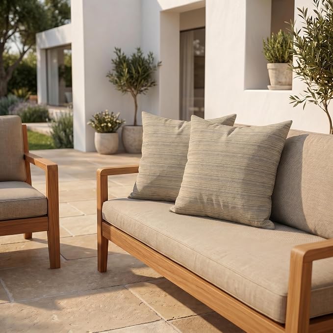 RSH DECOR: Sunbrella Square Throw Pillows Set of 2 | 20" x 20" | Water and Fade-Resistant Performance Fabric | Outdoor Pillow Covers with Down-Alternative Inserts | Made in USA (Current Slate)