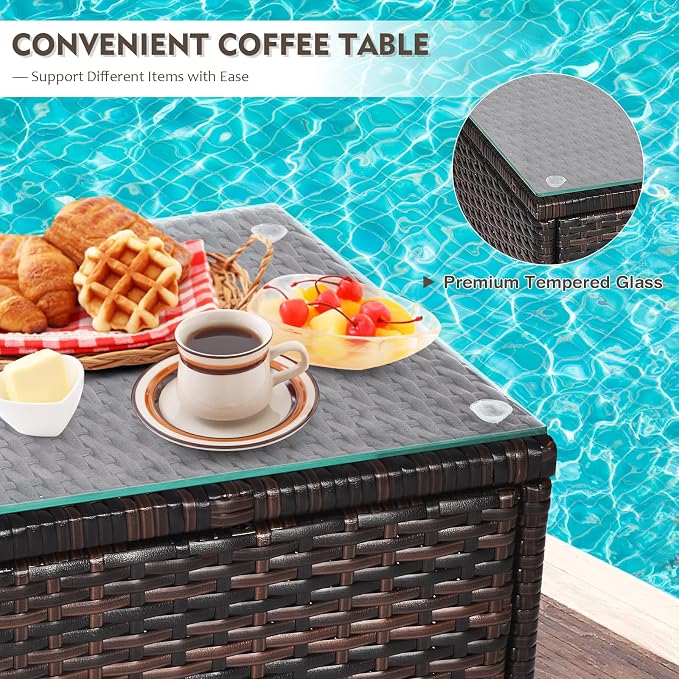 DORTALA Wicker Patio Furniture Set 3 Piece, Small Outdoor Table & Chairs Set with Cushions, All-Weather Rattan Conversation Bistro Set for Balcony, Porch, Backyard, Deck, Beige