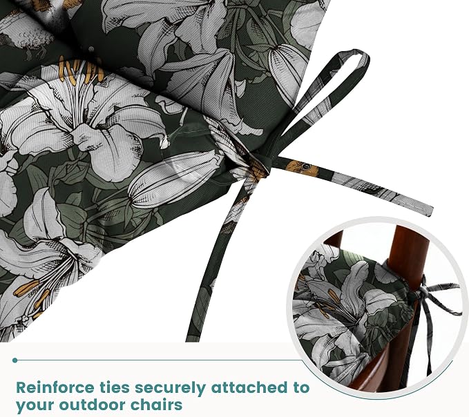 Tufted High Back Adirondack Chair Cushion 45"x21"x4",Floral | Patterned outdoor cushion with ties; premium padded design fits garden rocking chairs, multiple color options available