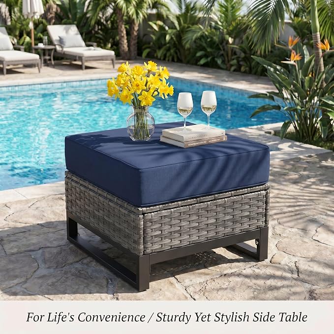5 Pieces Patio Furniture Set, PE Rattan Patio Set with Soft Cushions & Side Table,All Weather Outside Furniture with Ottoman for Porch, Garden, Backyard