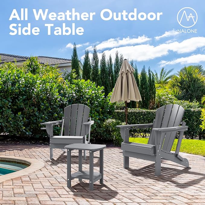 nalone Adirondack Side Table 16.5" Outdoor Side Table HDPE Plastic Double Adirondack End Table Small Table for Patio(Grey)