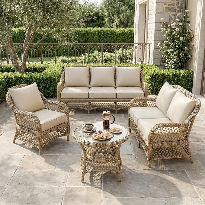 Srora 2Pcs Outdoor Deep Seat Patio Cushions, 5-Inch Thick Outdoor Chair Cushions, Waterproof 300GSM Colorwoven Fabric, 1200H+ Fade Resistant, Hidden Zipper Covers, 2 Ties, Outdoor Cushions