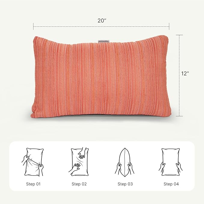Outdoor Lumbar Pillow Set of 2 with Inserts, Outdoor Throw Pillow Water Resistant for Patio Furniture, 12x20 Inch Outdoor Pillows with Removable Zipper Cover
