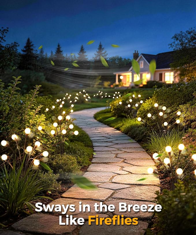 4 Pack Solar Garden Lights 32 LED, Solar Lights Outdoor Waterproof IP65, Decorative Garden Lights Solar Powered for Yard Patio Pathway Decor, Outside Fairy Firefly Lights Garden Gifts