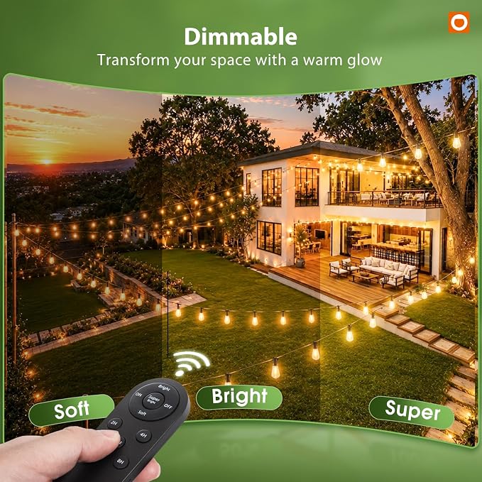 addlon 102FT Solar String Lights Outdoor, Waterproof,Dimmable, Last 20+ Hrs | Ideal for Large Backyard, Garden, Wedding, Party, Camping, 30+2 Shatterproof LED Bulbs, Timer Via Remote, Easy Install