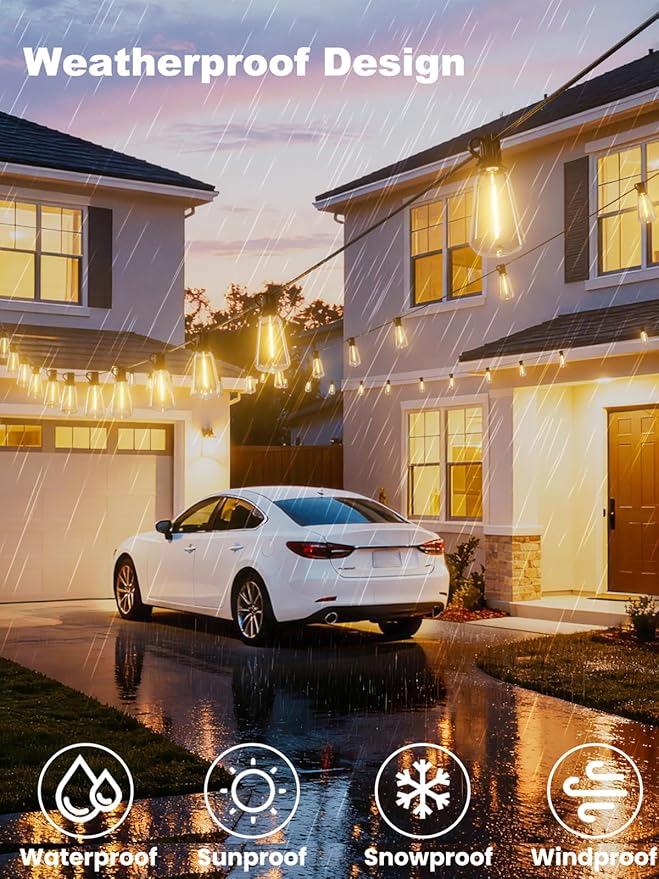 Svater 50 FT Outdoor String Lights LED, Patio Light Waterproof 26 Bulbs | Outside Hanging Lighting, Shatterproof Dimmable ST38 Edison Bulbs，Connectable for Bistro Cafe Market Dimmable 2700K