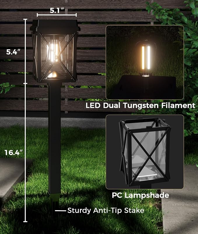 XMCOSY+ 12 Pack Solar Pathway Lights, 50LM Garden Lights Solar Powered | Long lasting, outdoor solar lights for yard, backyard, driveway, walkway, landscape, path, dusk to dawn (warm/cool white)