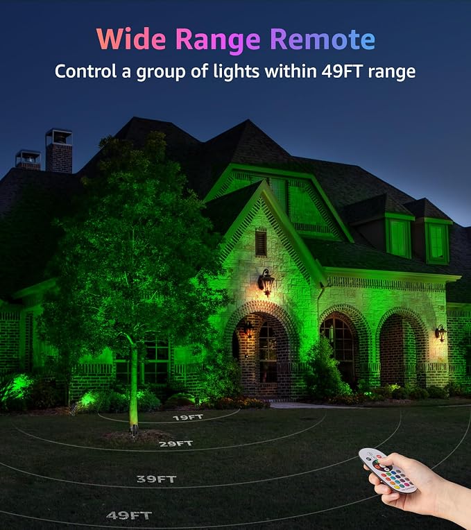 SUNVIE RGB Spot Lights Outdoor 12W LED Color Changing Landscape Lights with Remote Control 120V RGBW Landscape Lighting Waterproof Outdoor Spotlight for Yard Garden Patio Lawn Decorative, 2 Pack