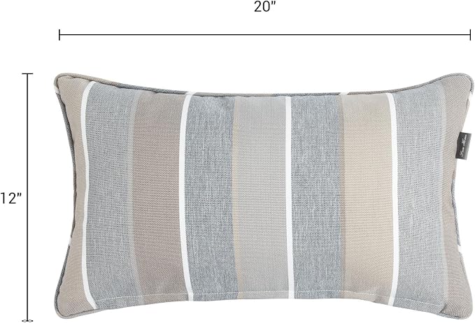 FUNHOME Outdoor Lumbar Pillows Water Resistant 12x20 inch,Decorative Throw Pillow Set of 2 with Insert,Hidden Zipper Headrests for Patio Furniture Sofa Couch Chair(Gray Stripe)