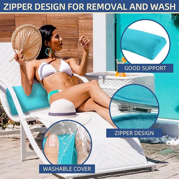 Headrest Pillow for Patio Chaise Lounge, 2 Packs Head Pillow with Elastic Band for Zero Gravity Lounge Chair, Head Neck Rest Pillow Lumbar Pillow, Blue
