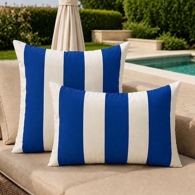 Allorry Outdoor Pillow Covers 12x20 Royal Blue Striped Outdoor Decor 007N12 | Striped Pillow Covers|for Spring Summer Outdoor Waterproof Garden Patio Furniture Sofa Bed Home Decor