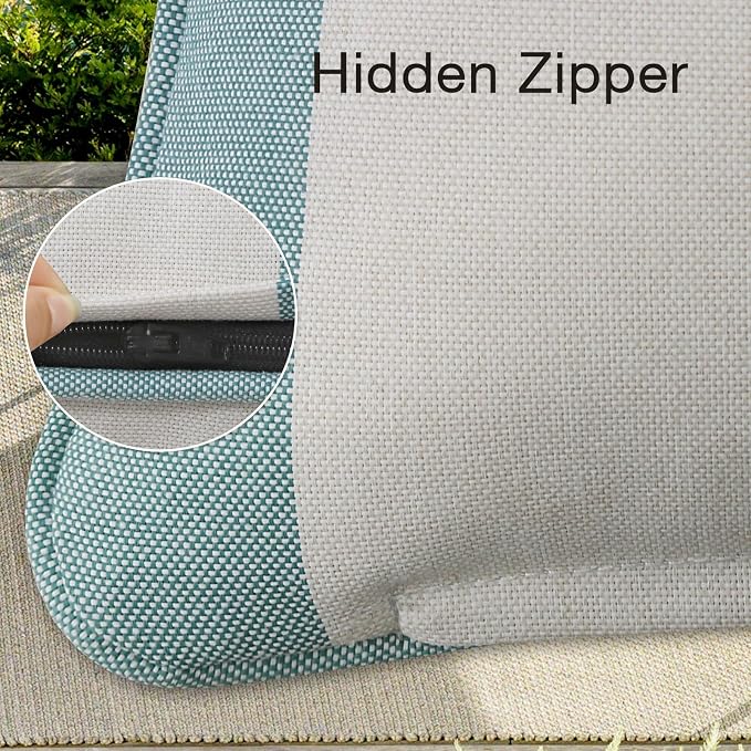 Unimatta Decorative Outdoor Water Repellent Throw Pillows with Inserts, Set of 4, 20" x12" Pillows for Patio, Backyard, Bed, Couch, and Patio Furniture, Turquoise Stripe