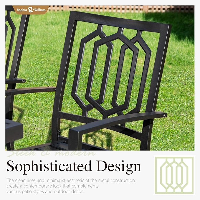 Sophia & William Patio Table and Chairs Set, Outdoor Dining Set for 6, 7 Piece Metal Patio Furniture, 64" Black Rectangular Table(Geometry)