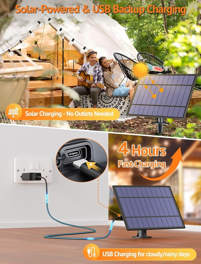 100FT(4x25FT) Solar String Lights with Remote, 43 G40 Bulbs, Black | Solar Powered, Dusk to Dawn, Dimmable, Timer, Memory Function, LED Globe Hanging Lights for Fence Camping Porch