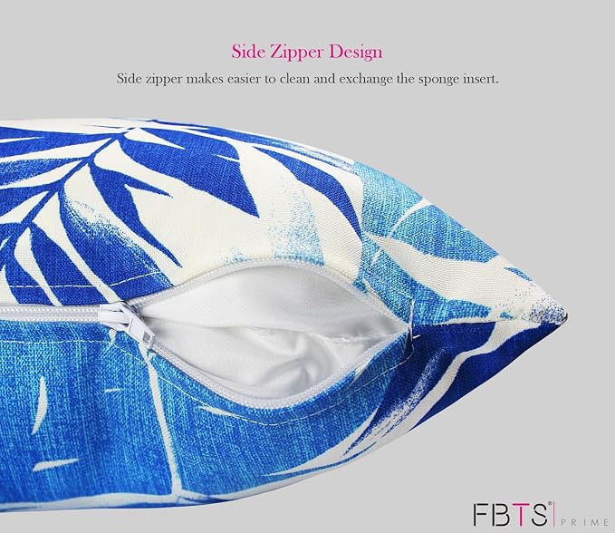 Outdoor Waterproof Decorative Throw Pillow Cover for Patio Furniture, 18x18 Inch Fade Resistant Patio Garden Cushion Cover for Couch Bed Sofa, Leaves Blue