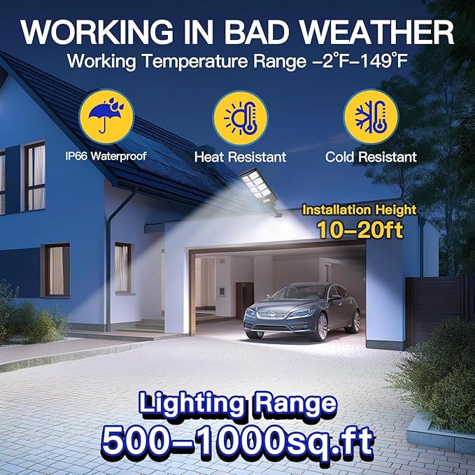 Solar Street Lights Outdoor, IP67 Waterproof, with Motion Sensor, Remote, and Auto Dusk to Dawn | Bright 6500K LED Solar Powered for Patio, Garden, Garage, Courtyard & Parking Lot