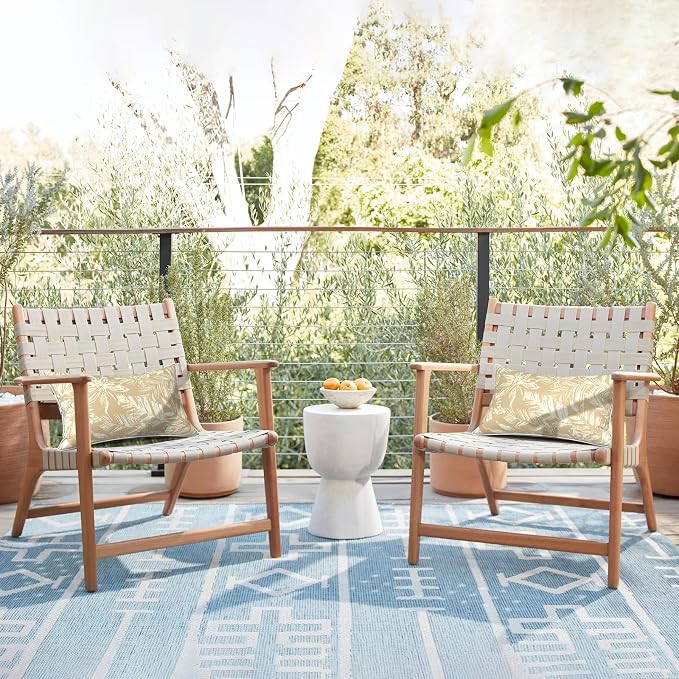 LVTXIII 2 Pack Outdoor Lumbar Pillows 12x20 Inch with White Piping, Fade Resistant Support Throw Pillows with Inserts for Patio Furniture, Sofa, Chair, Tropical Leaf Oat