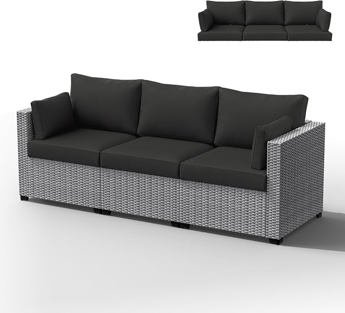 Outdoor Furniture Replacement Cushions, Waterproof Patio Furniture Cushions, 4" Deep Seat Outdoor Sectional Cushion for 3-Seat Outdoors Rattan Sofa Patio Sofa Cushion, Black