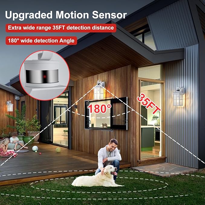 2 Pack Motion Sensor Porch Light Dusk to Dawn Outdoor Wall Light | Exterior Lighting Fixtures Modern Outside Wall Mount Coach Lamp for House Garage Patio Front Door(White)