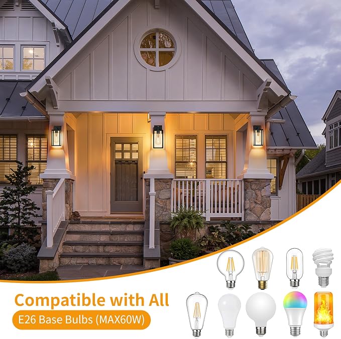 2 Pack 13‘’ Motion Sensor Outdoor Wall Light Fixture, Large Front Porch Lights for House, Exterior Wall Sconce, Black Waterproof Lantern Lamp,Outside Coach Light for Garage Entryway Yard