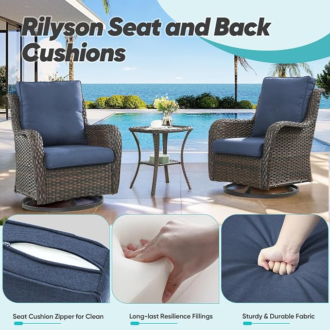 Luxury 22*24*4in Outdoor Patio Cushions, 5 Pieces Navy Blue Outdoor Cushion | Water-Resistant, Reversible, Removable Cover, Stain-Resistant, for Patio Chairs Sofa Couch Loveseat