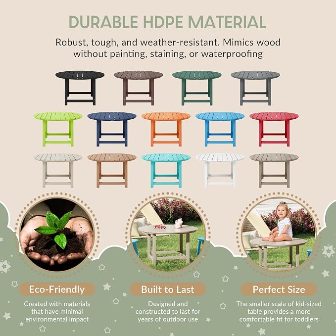 WestinTrends Malibu Kids Outdoor Patio Furniture HDPE 38" Wide Round Dining Table, Sand