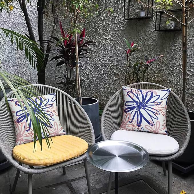 Pyonic Outdoor Waterproof Pillow Covers Pack of 2 Dahlia Water Resistant Decorative Outdoor Pillow Covers 18x18 inch Square Patio Pillows for Funiture Garden,White