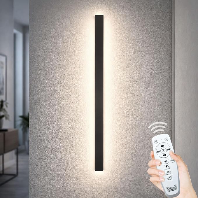 39 Inch Modern Outdoor Wall Lights, 2700K-6500K Dimmable Selectable Outdoor Wall Sconce with Remote Control, IP65 Waterproof Exterior Linear Wall LED Light for House Garage