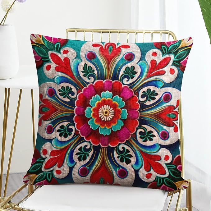 Decorative Square Pillowcase Cushion Case White Blue Grey Wideflowers Cushion Case Mexican Flowers Soft Throw Pillows for Couch Home Decoration for Sofa Couch Living Bed Room 16"x16"