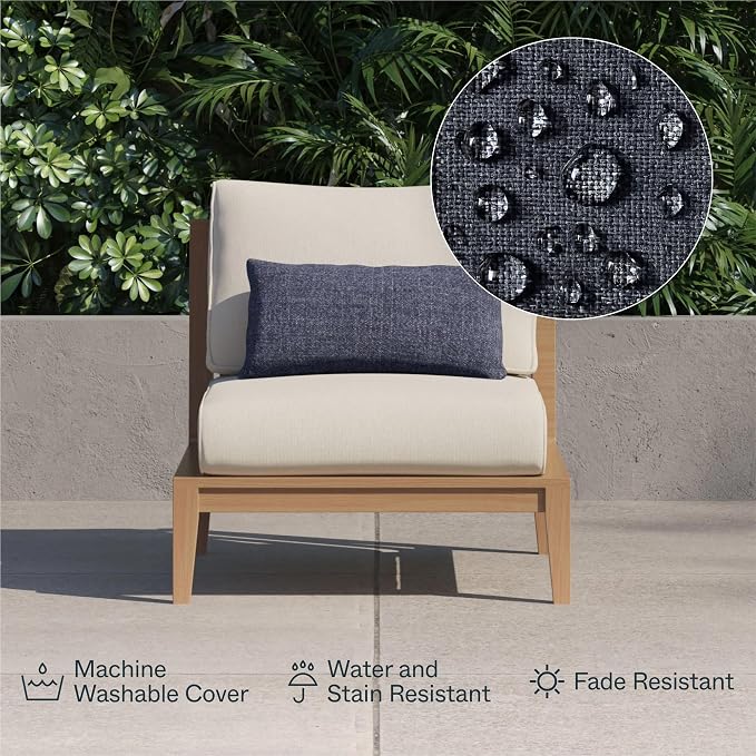 Outer Outdoor Throw Pillow with OuterWeave Performance Fabric, Decorative Outdoor Pillow for Patio & Outdoor Furniture, Includes Machine Washable Pillow Cover and Insert - Deep Sea Navy, 18"x18"