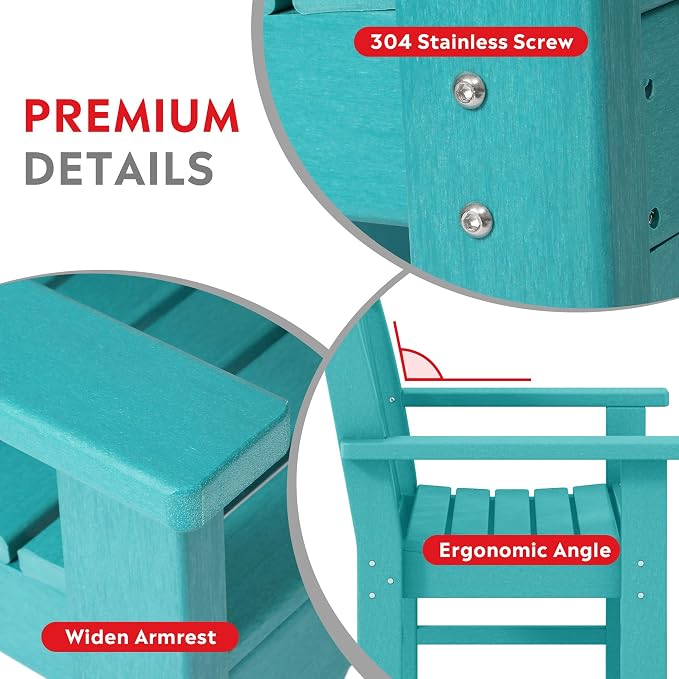 Costaelm Outdoor Dining Arm Chair, Patio HDPE Garden Dining Table Chair, Poly Lumber Waterproof Restaurant Bistro Farmhouse Chairs for Outside Porch Backyard, Turquoise