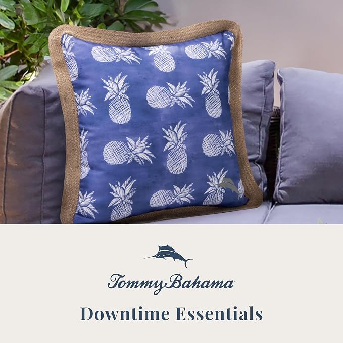 Tommy Bahama 18" x 18" Indoor/Outdoor Pillows, Pack of 2, Pineapple Blue | Water-Resistant, Fade-Resistant Cushions with Inserts, Reversible Covers For Patio, Poolside And Garden Seating