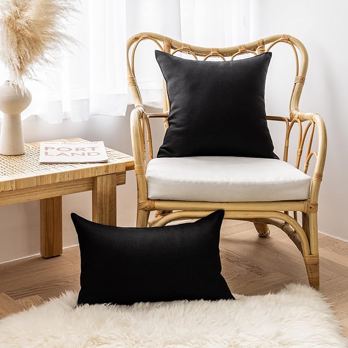 Home Brilliant Pillow Covers Outdoor Black Throw Pillows Waterproof Linen Decorative Pillow Cases for Chairs, 18x18 inch, Set of 4, Black