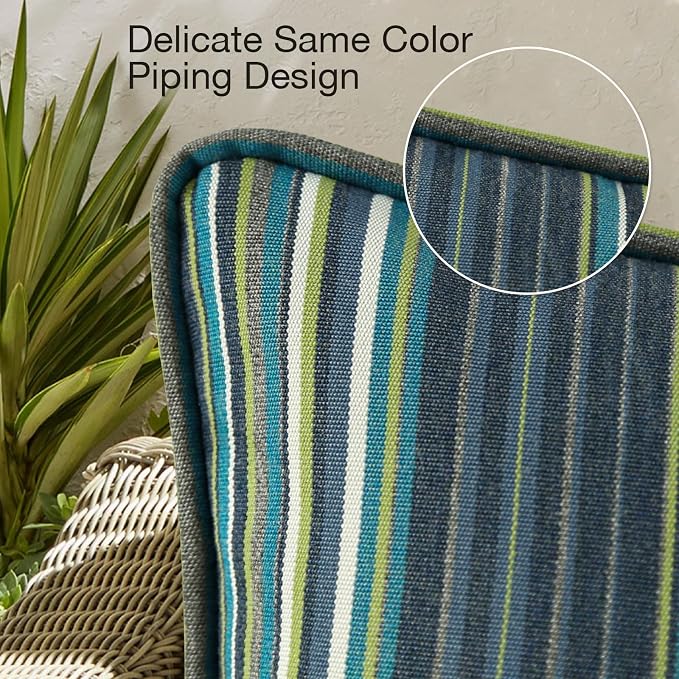 Unimatta Sunbrella Decorative Outdoor Water Repellent Throw Pillows with Inserts, Set of 4, 20" x12" Pillows for Patio, Backyard, Bed, Couch, and Patio Furniture, Beach Stripe Lagoon