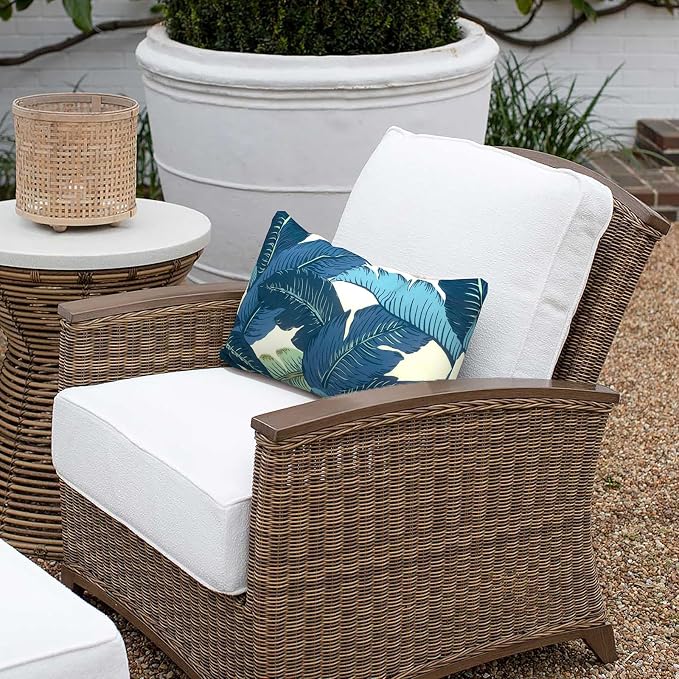 Outdoor Lumbar Pillow Covers 12”x20”, Rectangle Throw Pillow Covers for Patio Furniture, Decorative Lumbar Cushion Case for Garden Balcony Couch Office Chair, Pack of 2, Swaying Palms Blue
