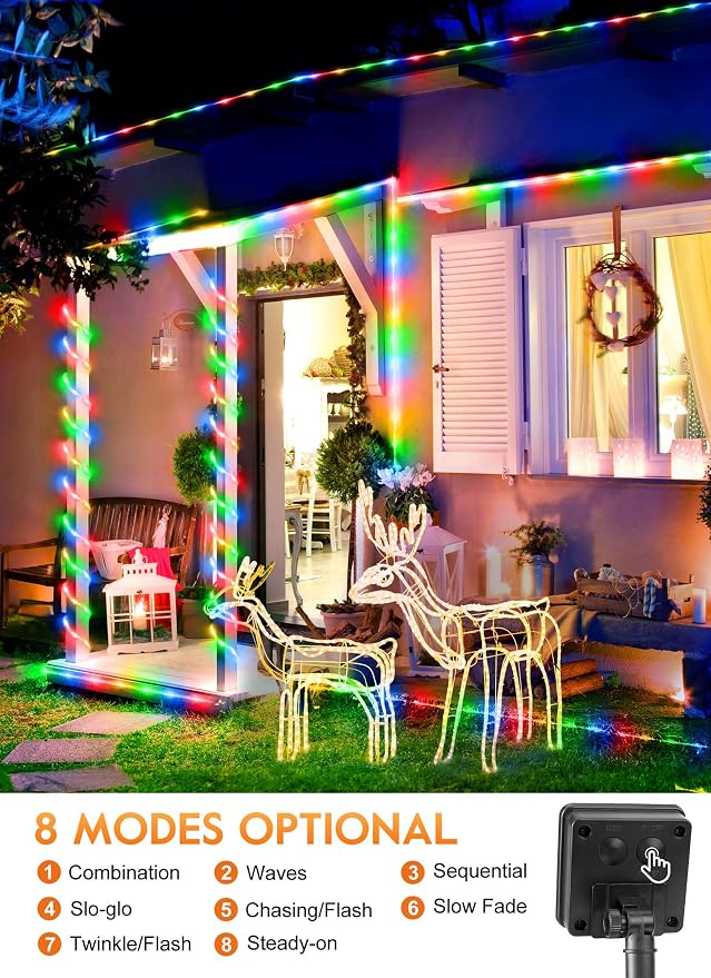 Brightown 2 Pack Total 78FT 200LED Solar Rope Lights, Multicolor | IP65 Waterproof Solar Fairy Lights with 8 Lighting Modes, Outdoor String Lights for Party Garden Yard Holiday Tree Decoration