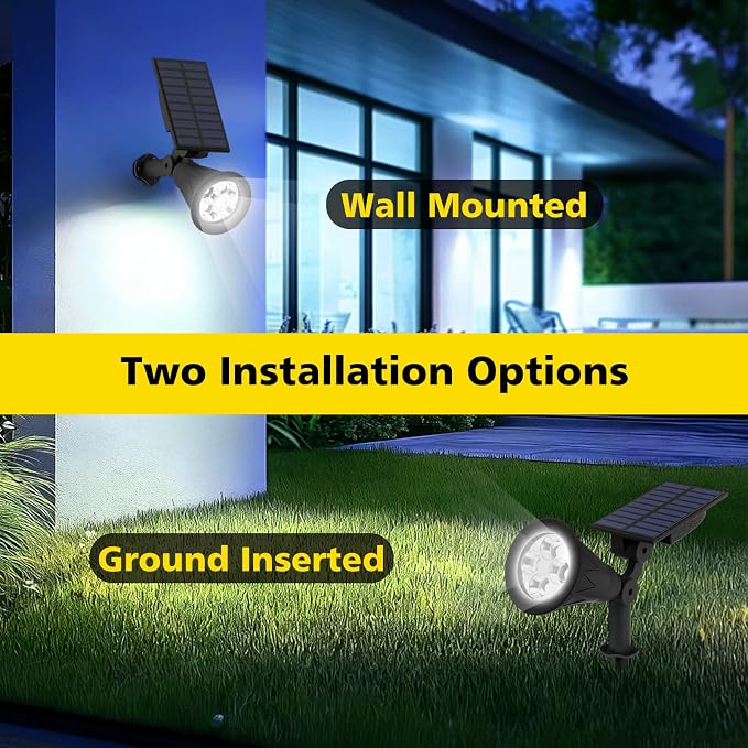 T-SUN Solar Spot Lights Outdoor Waterproof,Solar Landscape Spotlights,1Pack | Cool White, 4 LEDs, 2 Lighting Modes, IP65 Waterproof Dusk to Dawn Solar Lights for Tree, Patio, Yard, Garden, Driveway