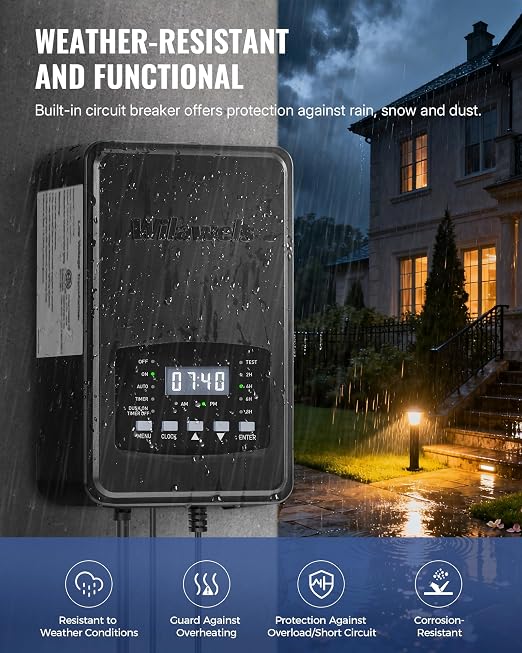 400W Low Voltage Landscape Transformer, Weatherproof Outdoor Low Voltage Transformer, 120V AC to 12/14V AC Landscape Lighting Transformer with Timer and Photocell Sensor, ETL Listed D13LT06N1