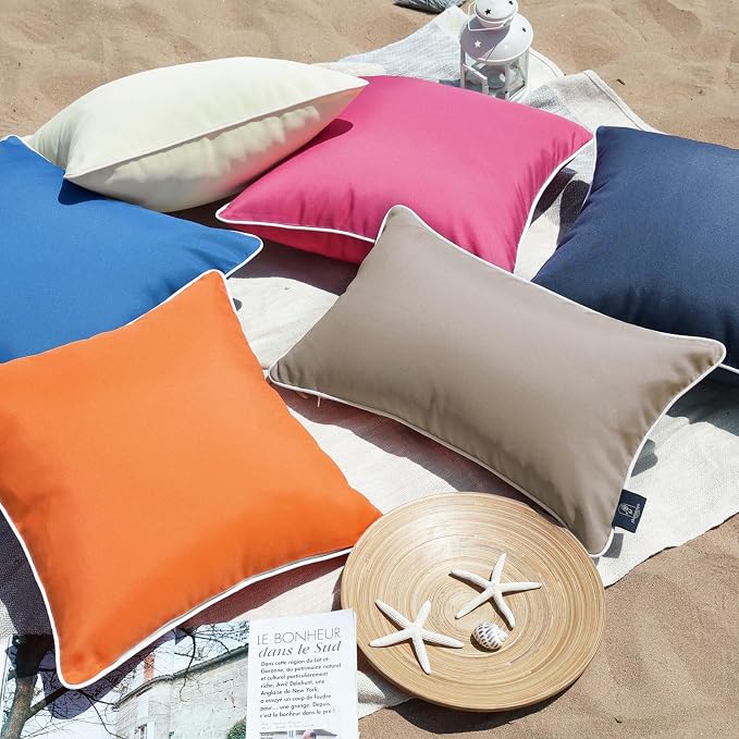 Phantoscope Pack of 2 Outdoor Waterproof Solid Throw Decorative Pillow Cover Decorative Square Outdoor Pillows Cushion Case Patio Pillows for Couch Tent, Light Coffee 20x20 inches 50x50 cm