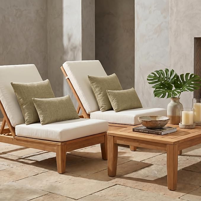 RSH DECOR: Sunbrella Lumbar & Square Pillows Set of 4 | 20" x 12" & 17" x 17" | Water and Fade-Resistant Performance Fabric | Outdoor Throw Pillows for Patio Furniture | Made in USA (Cast Tinsel)