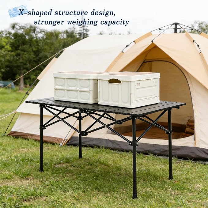 Camping Table Folding Portable Camp Table with 4 Chairs, Folding Picnic Table with Carry Bag Indoor Outdoor for Camping, Beach, Patio, RV, Backyard BBQ, Sturdy, Stable, Easy to Carry, Black