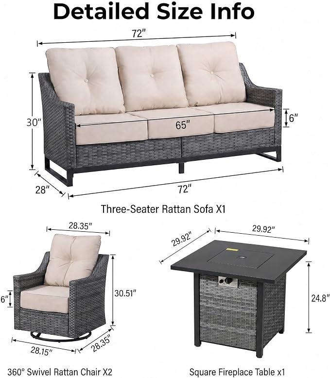 5 Pieces Patio Furniture Set, Weather-Resistant Wicker Swivel Rocker with Soft Cushions & Side Table,All Weather Outside Furniture with Ottoman for Porch, Garden, Backyard