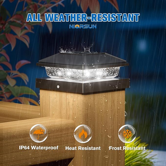 Solar Post Cap Lights,4x4 Post Solar Light Cool White,Black 12 Pack | Fence Post Solar Lights for 4x4 Post Caps Wood Vinyl, IP64 Waterproof Solar Post Lights Outdoor, Solar Deck Post Lights