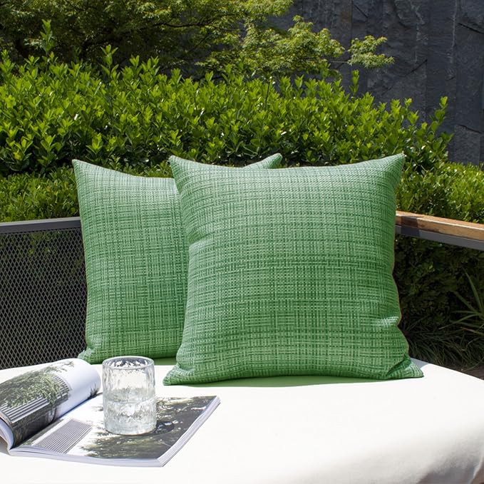 Kevin Textile Outdoor Waterproof 22"x22" Pillow Covers 2 Pack, Sage Green | Water Resistant, Faux Linen Yarn-dyed, Woven Texture Throw Pillow Covers for Tent Patio Garden Couch Sofa
